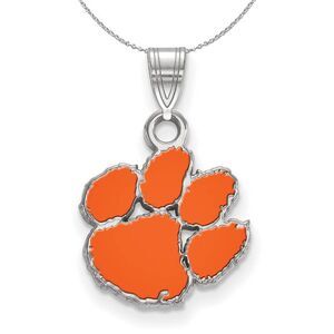 Sterling Silver Clemson U Small Enamel Pendant Necklace - 24 Inch